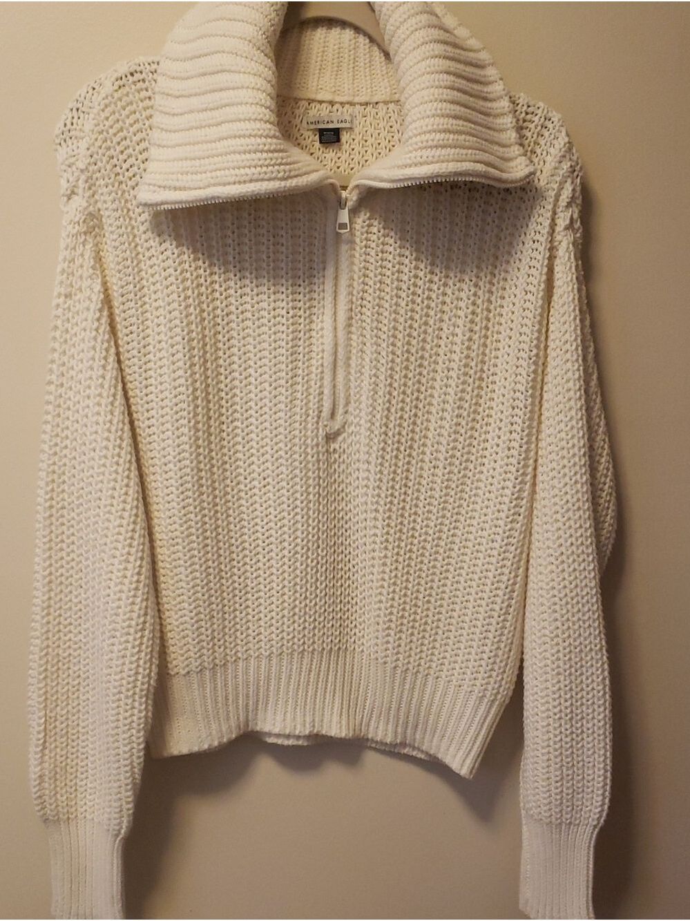 American Eagle Outfitters Cream Half-Zip Turtleneck Sweater